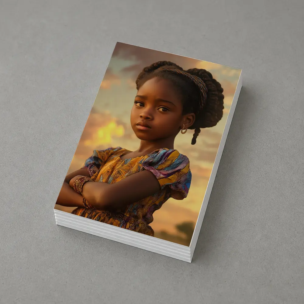 Confident Young Girl Golden Sunset Sky – Postcards