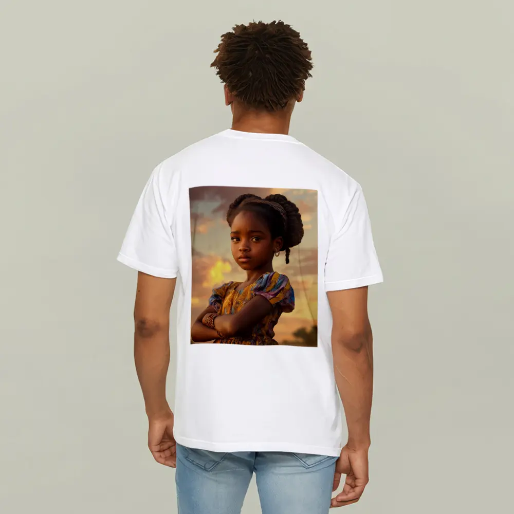 Confident Young Girl Golden Sunset Sky – T-Shirts