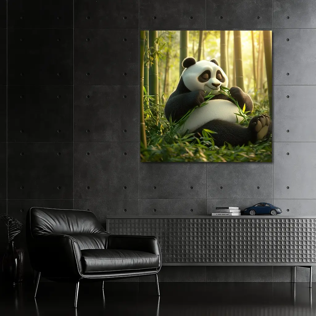 Chubby Panda Eating Bamboo Forest – Wall Art