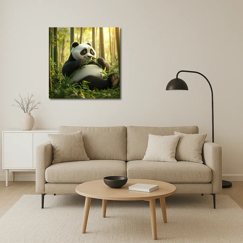 Chubby Panda Eating Bamboo Forest – Wall Art