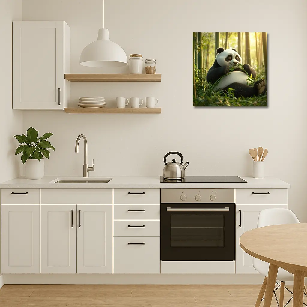 Chubby Panda Eating Bamboo Forest – Wall Art