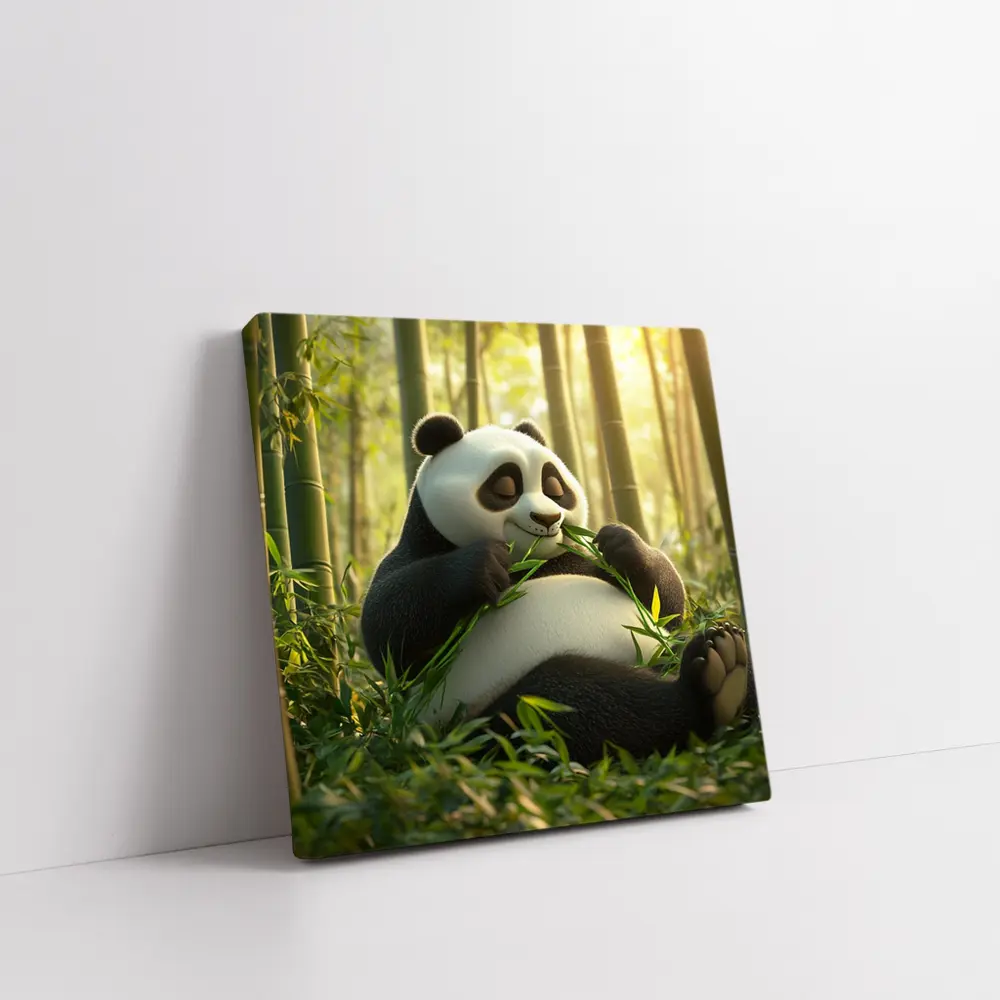 Chubby Panda Eating Bamboo Forest – Wall Art