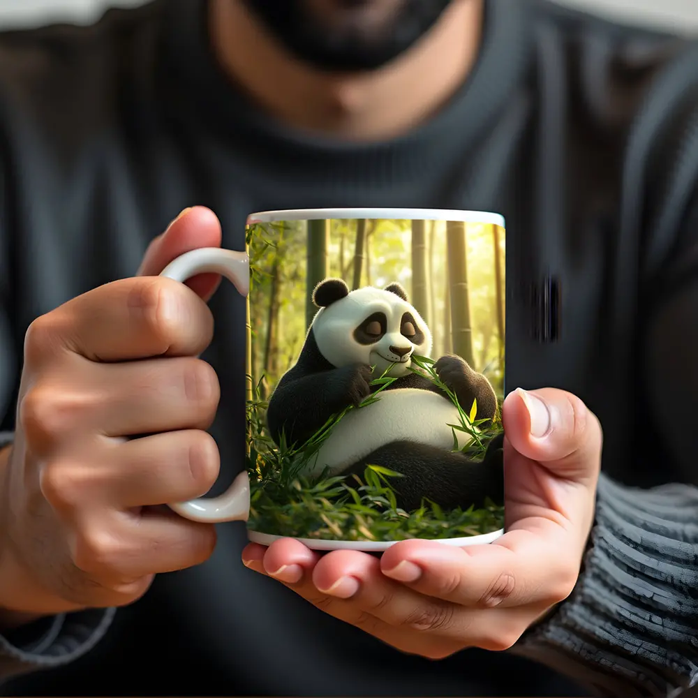 Chubby Panda Eating Bamboo Forest – Mugs
