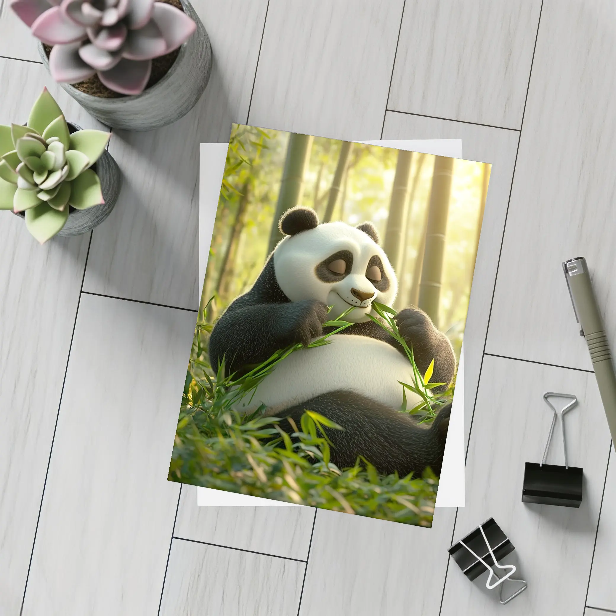 Chubby Panda Eating Bamboo Forest – Postcards