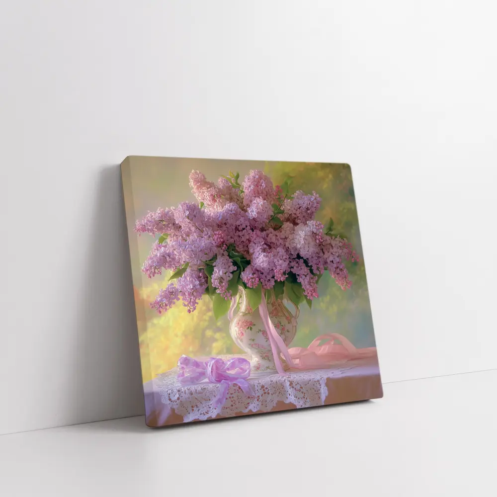 Lilac Bouquet Porcelain Vase Lace Table – Wall Art