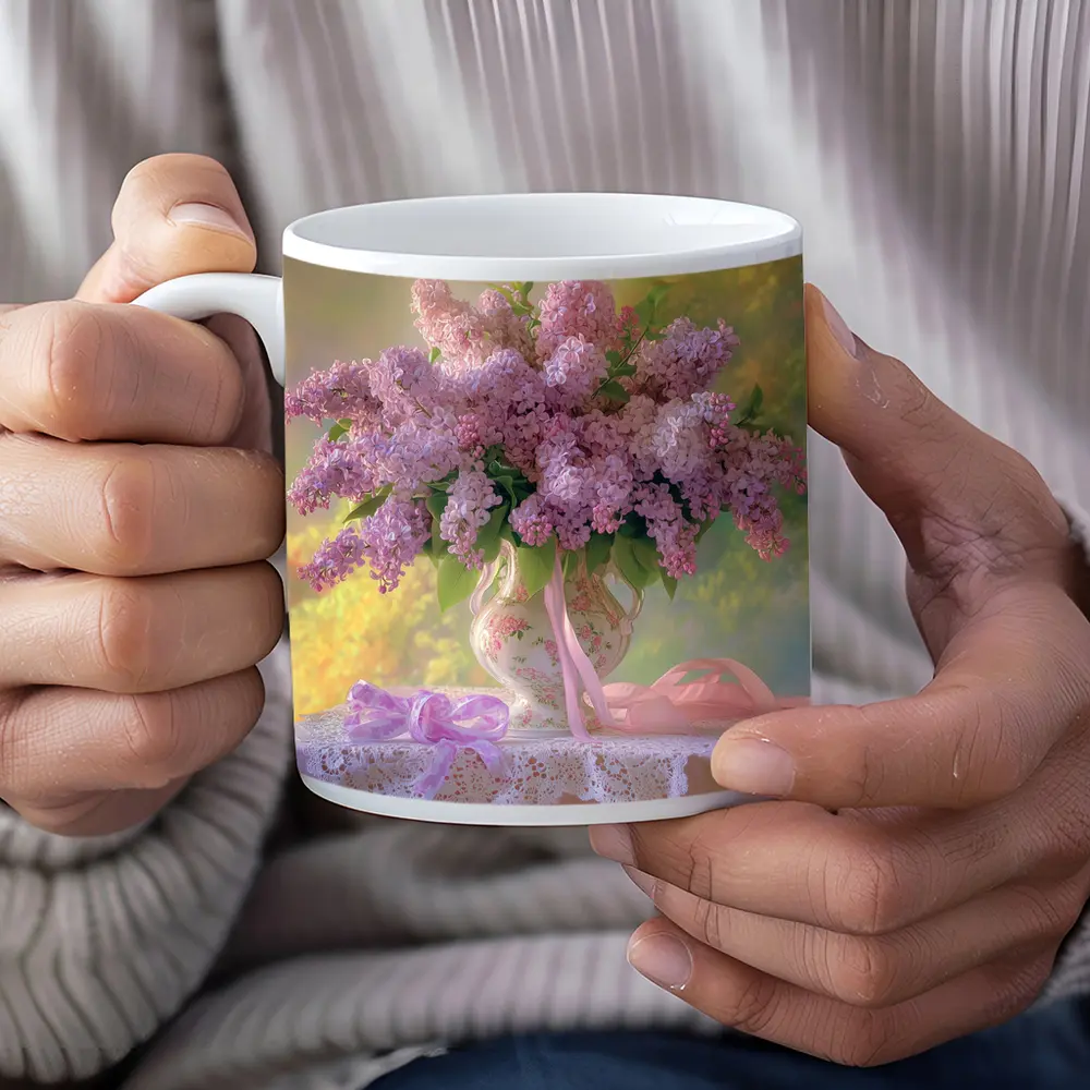 Lilac Bouquet Porcelain Vase Lace Table – Mugs