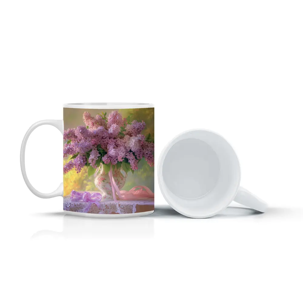 Lilac Bouquet Porcelain Vase Lace Table – Mugs