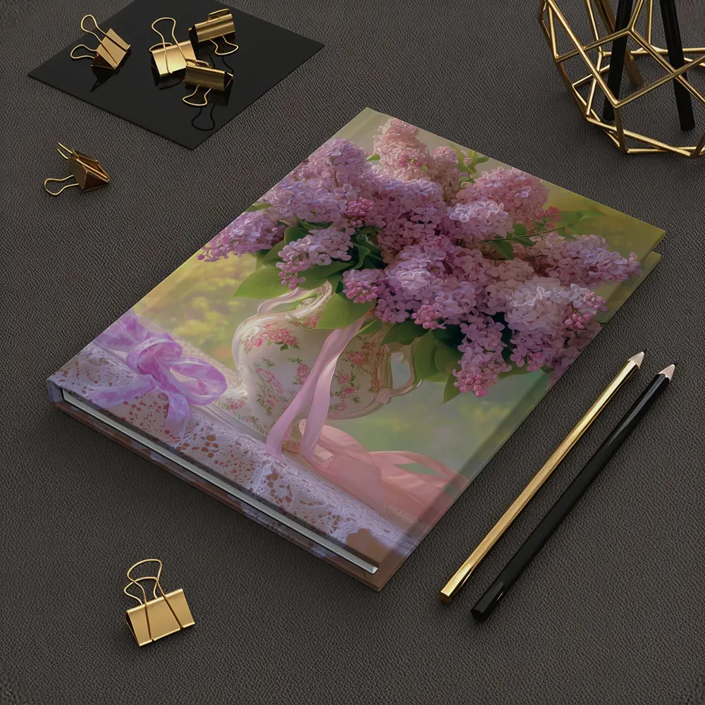 Lilac Bouquet Porcelain Vase Lace Table – Notebooks