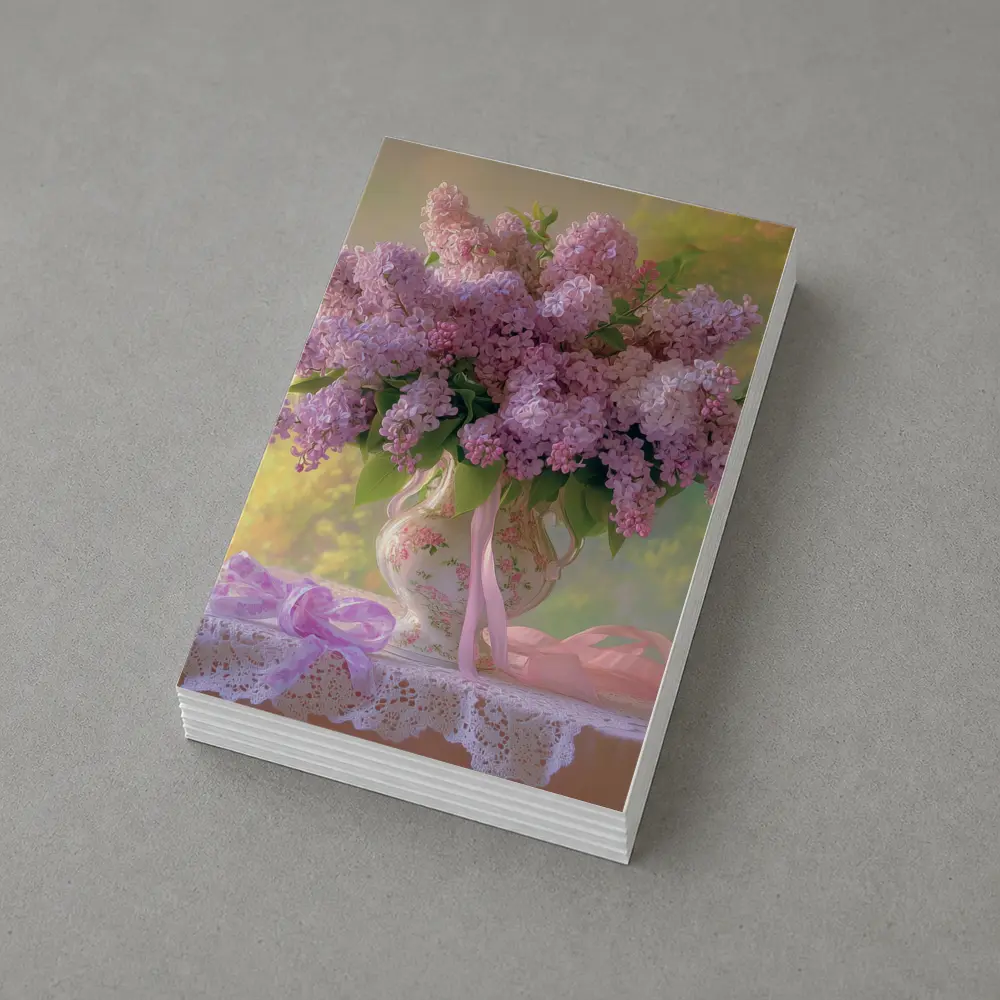 Lilac Bouquet Porcelain Vase Lace Table – Postcards