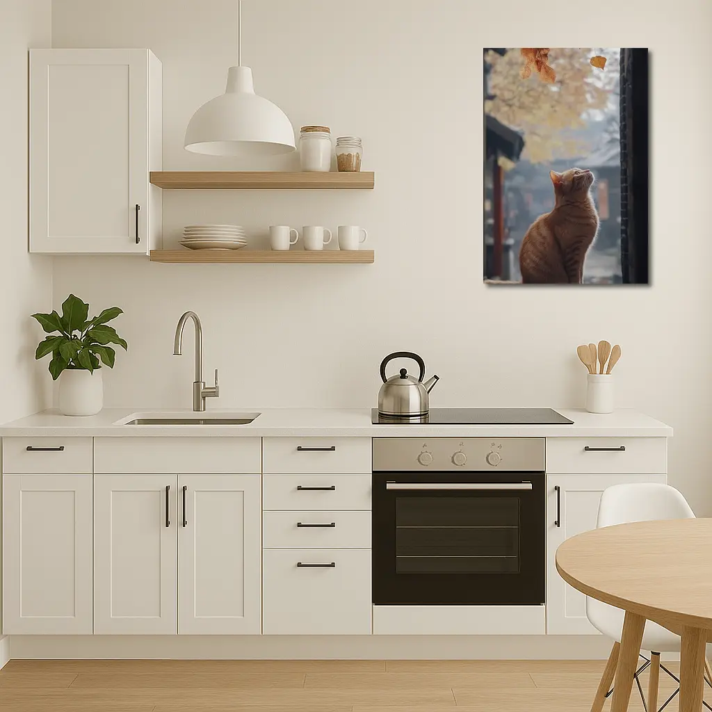 Orange Cat Watching Autumn Leaves Fall – Wall Art