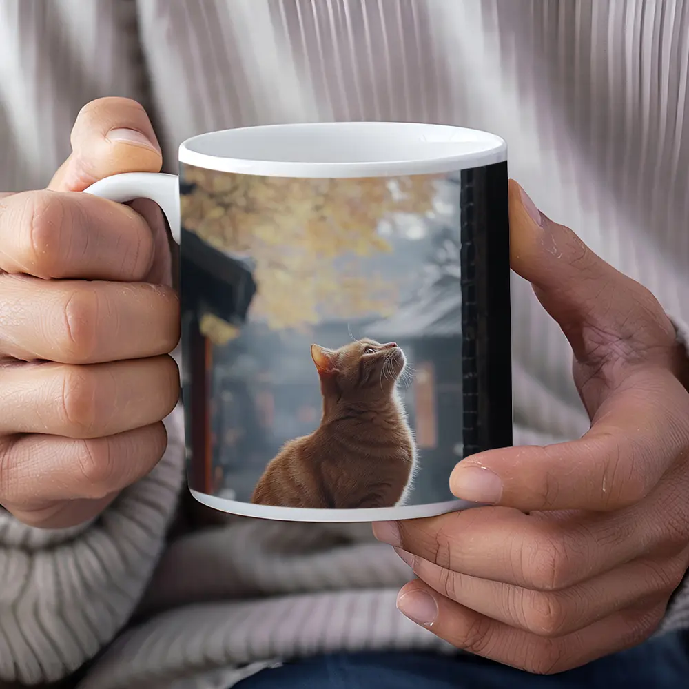 Orange Cat Watching Autumn Leaves Fall – Mugs