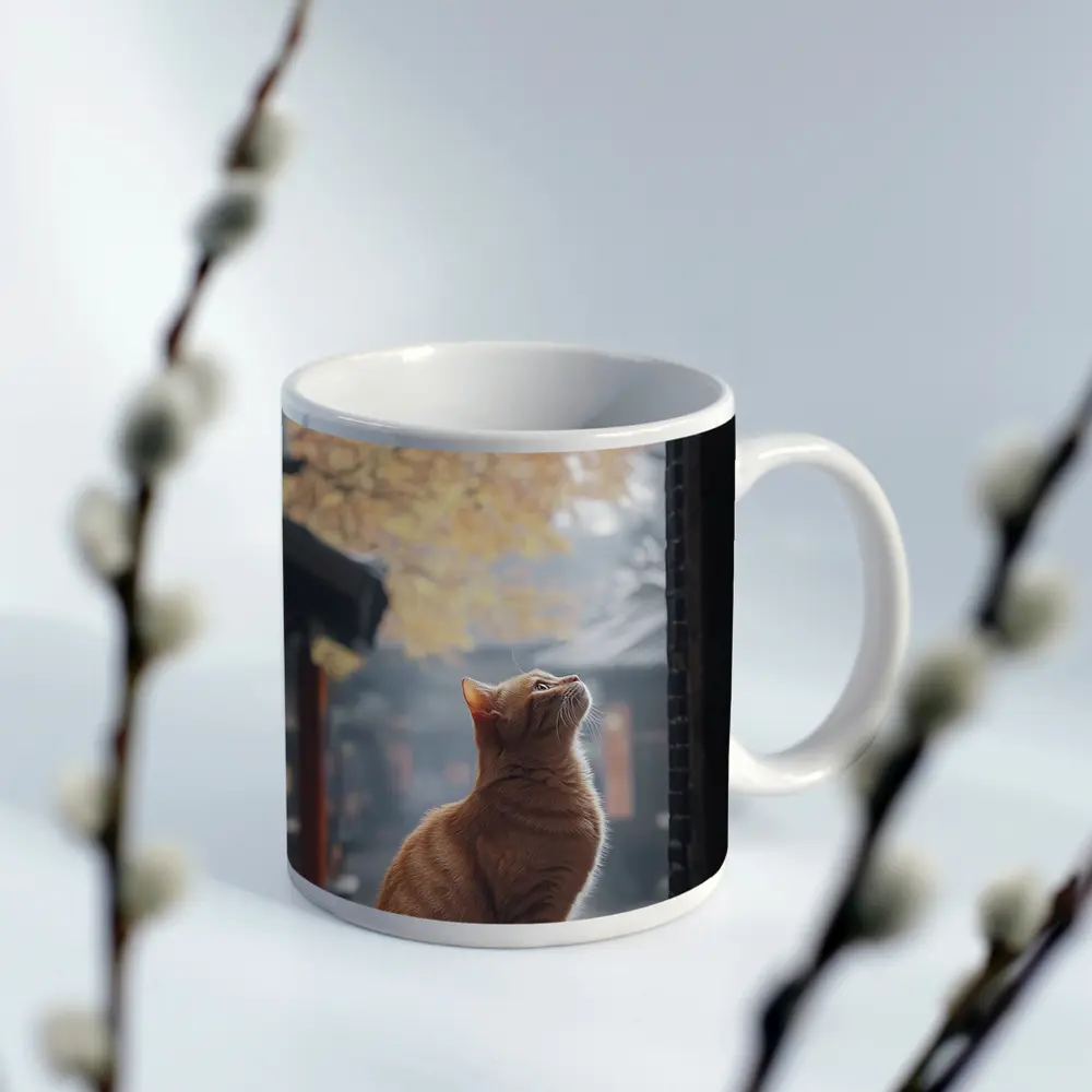Orange Cat Watching Autumn Leaves Fall – Mugs