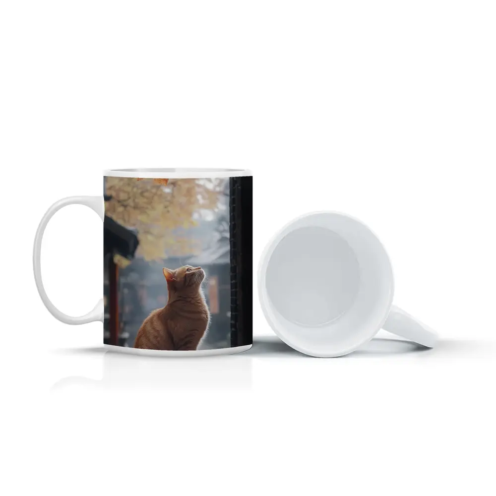 Orange Cat Watching Autumn Leaves Fall – Mugs