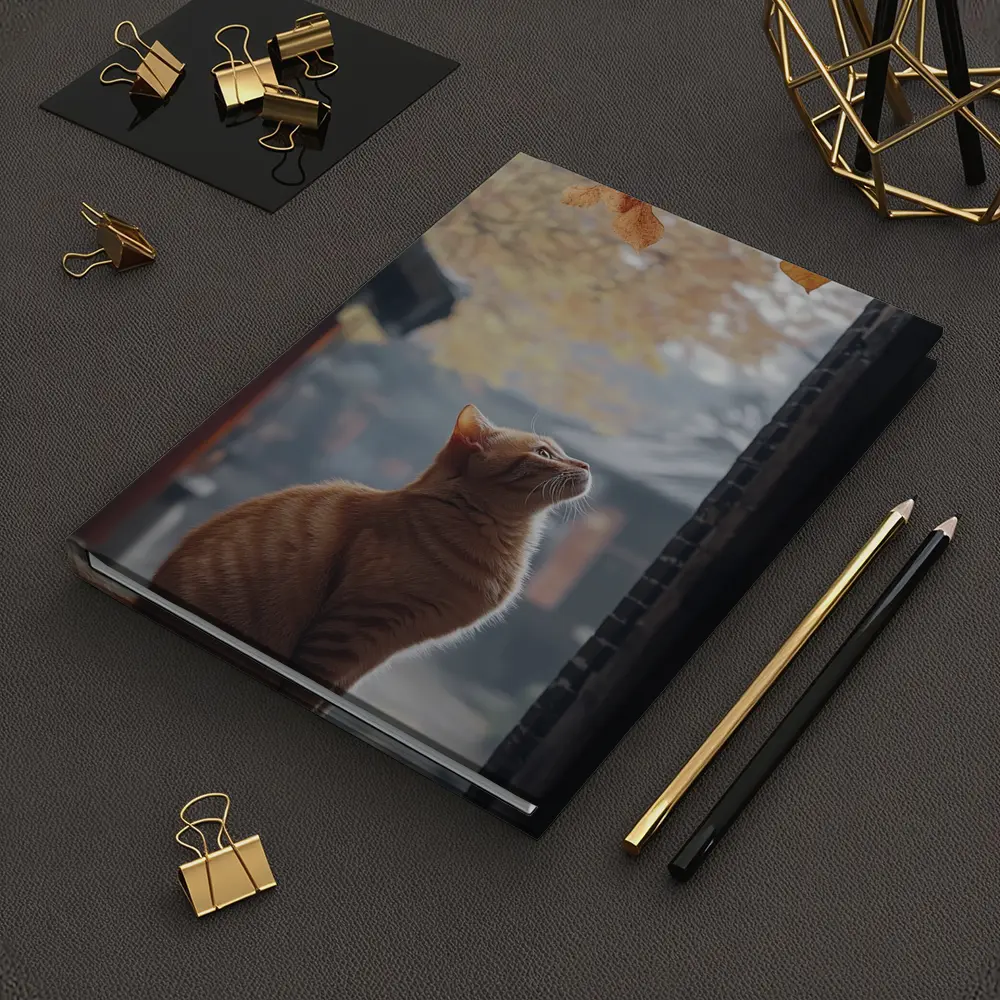 Orange Cat Watching Autumn Leaves Fall – Notebooks
