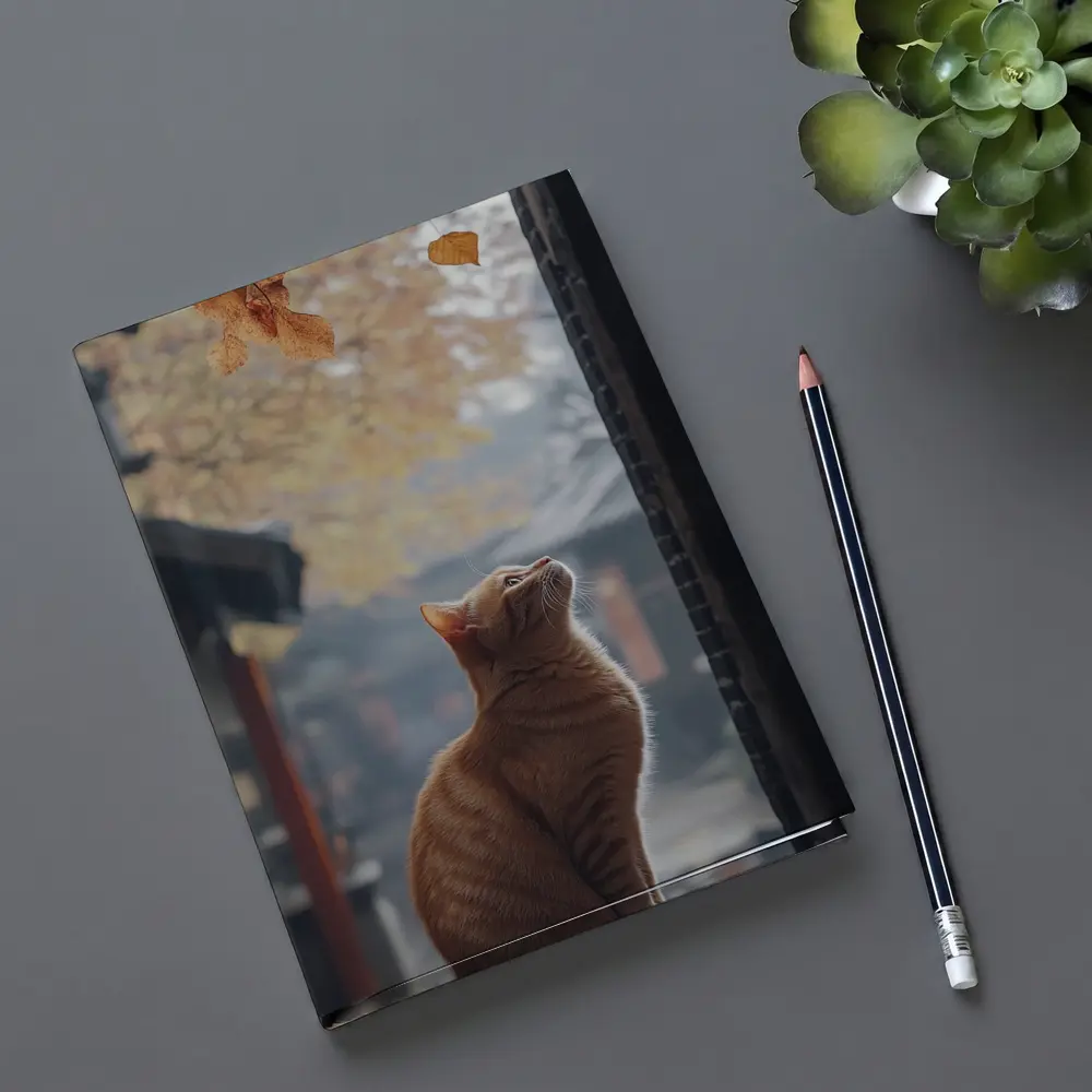 Orange Cat Watching Autumn Leaves Fall – Notebooks