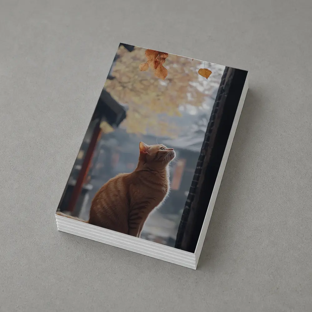 Orange Cat Watching Autumn Leaves Fall – Postcards