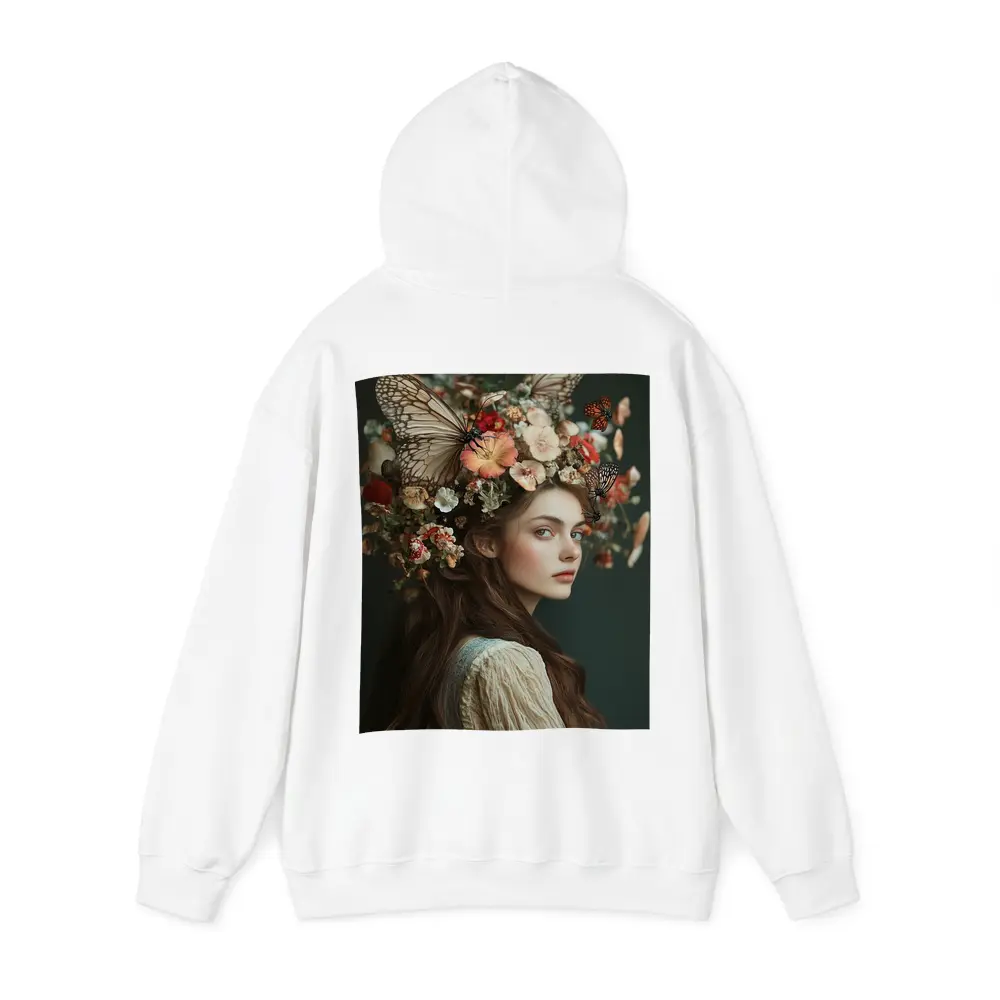 Woman Flower Crown Butterflies Dark Background – Hoodies