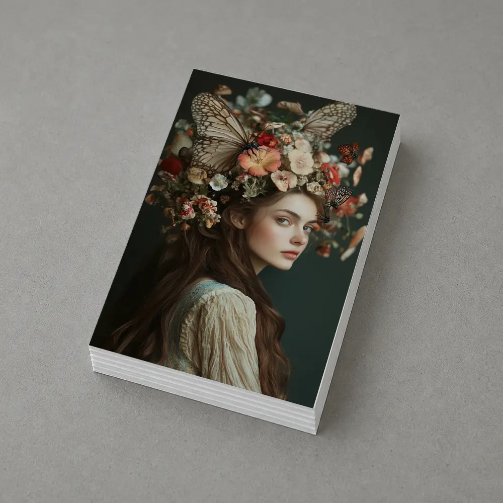 Woman Flower Crown Butterflies Dark Background – Postcards
