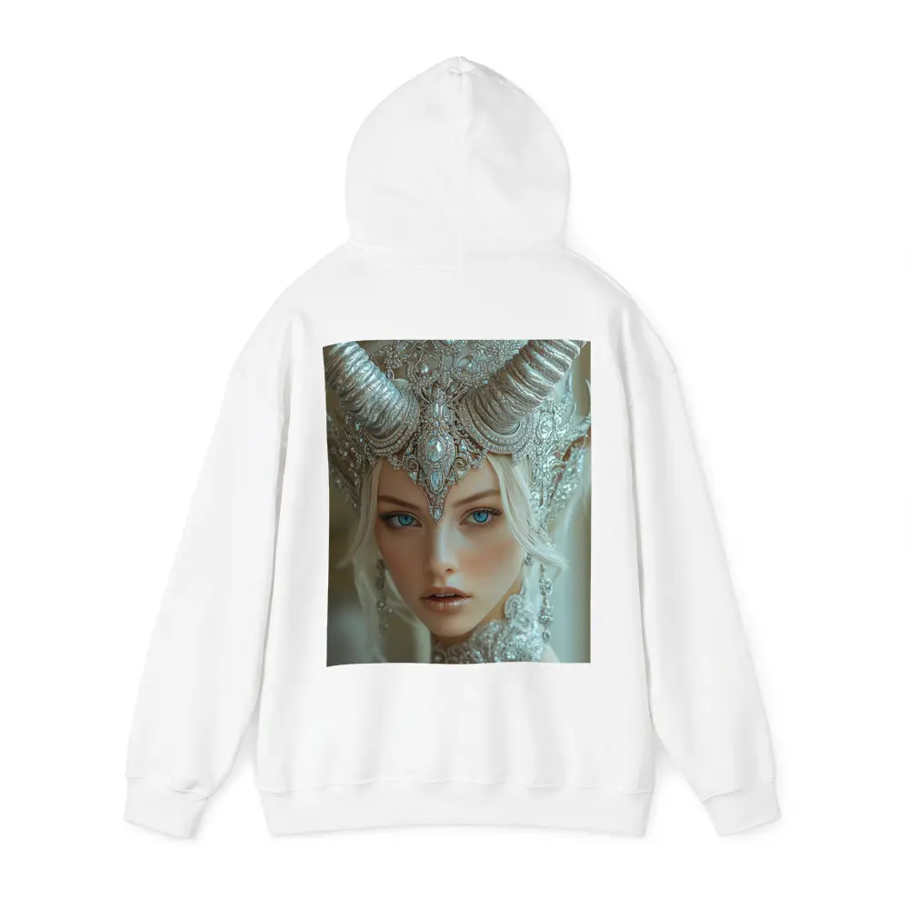 Fantasy White Horned Queen Silver Crown Portrait – Hoodies