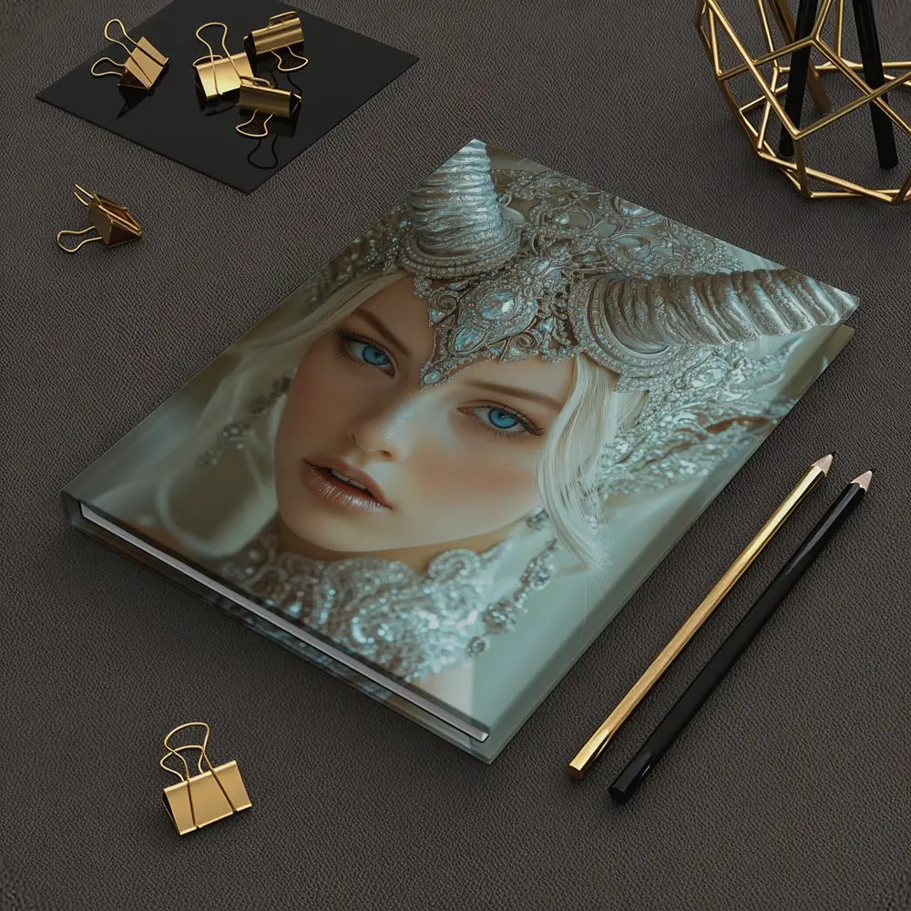 Fantasy White Horned Queen Silver Crown Portrait – Notebooks