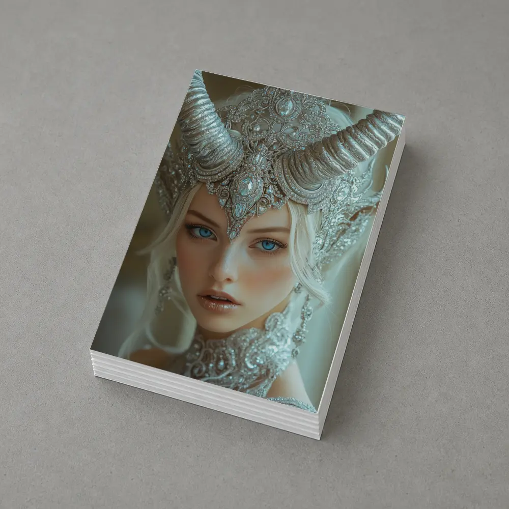 Fantasy White Horned Queen Silver Crown Portrait – Postcards