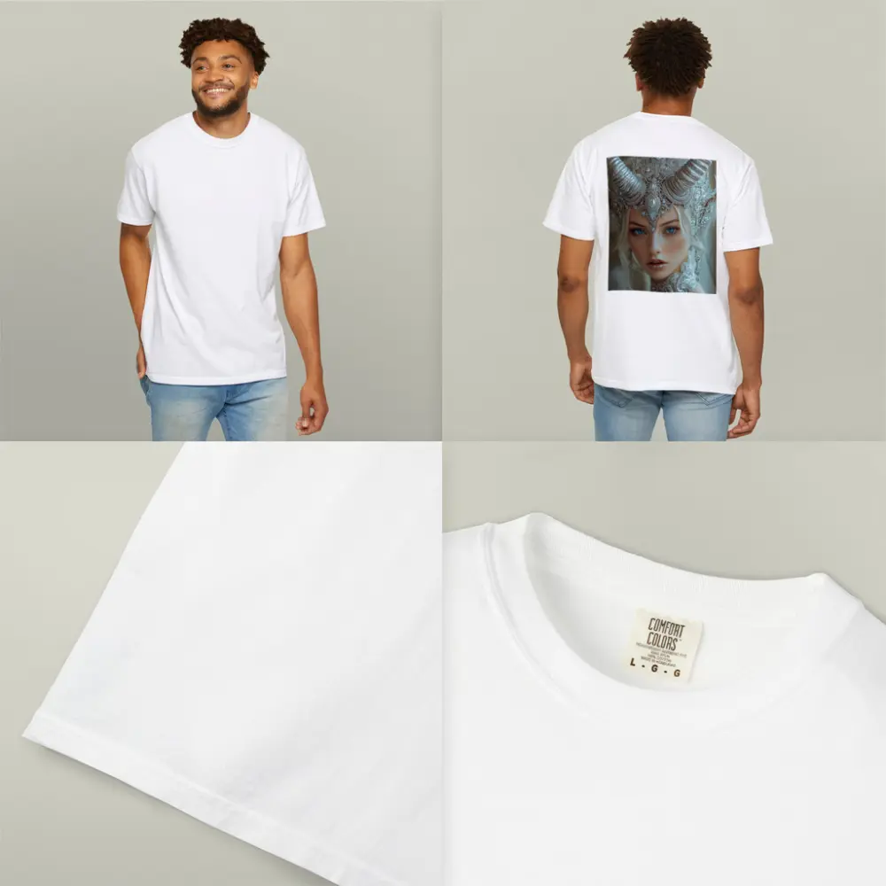 Fantasy White Horned Queen Silver Crown Portrait – T-Shirts