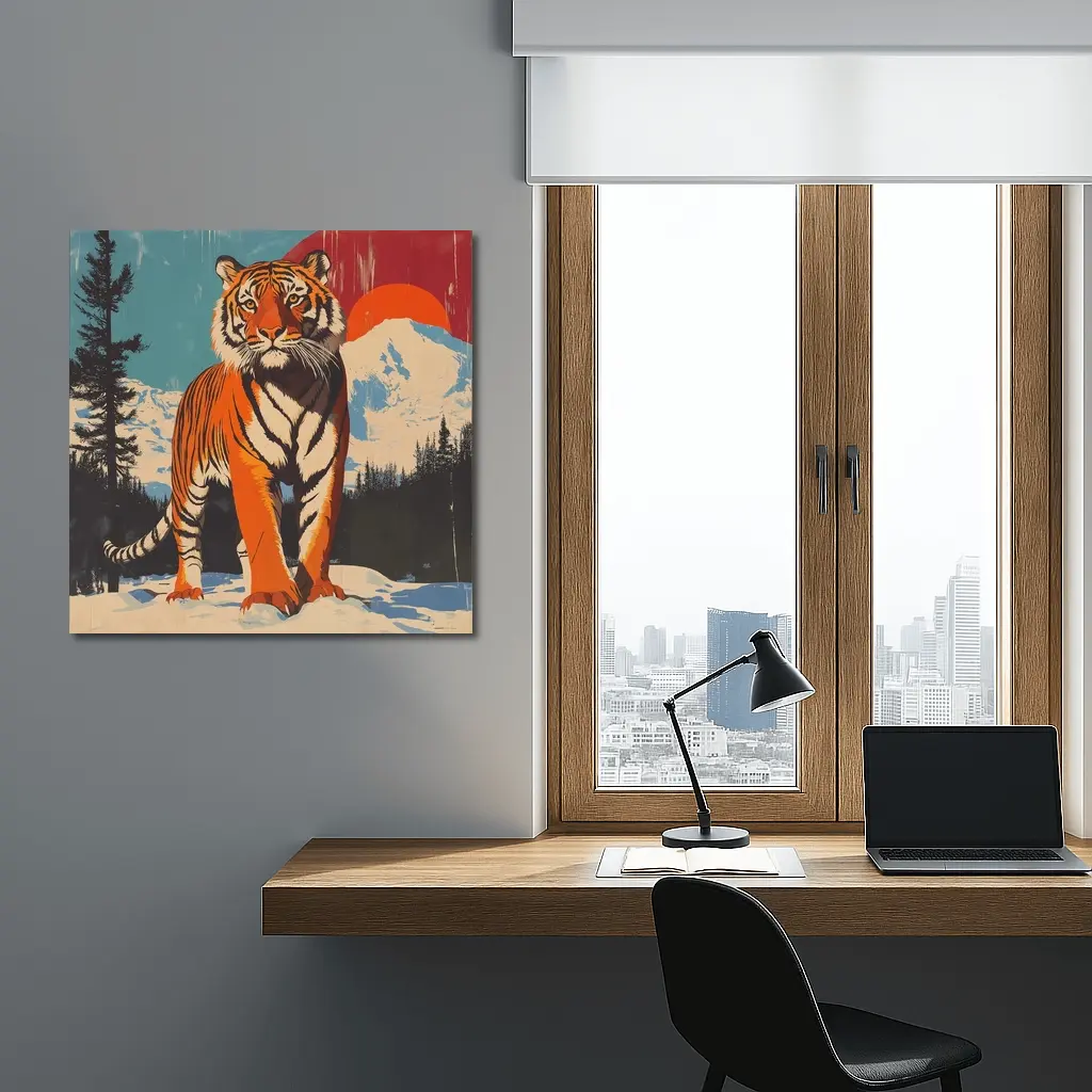 Tiger Standing in Snowy Mountain Landscape – Wall Art