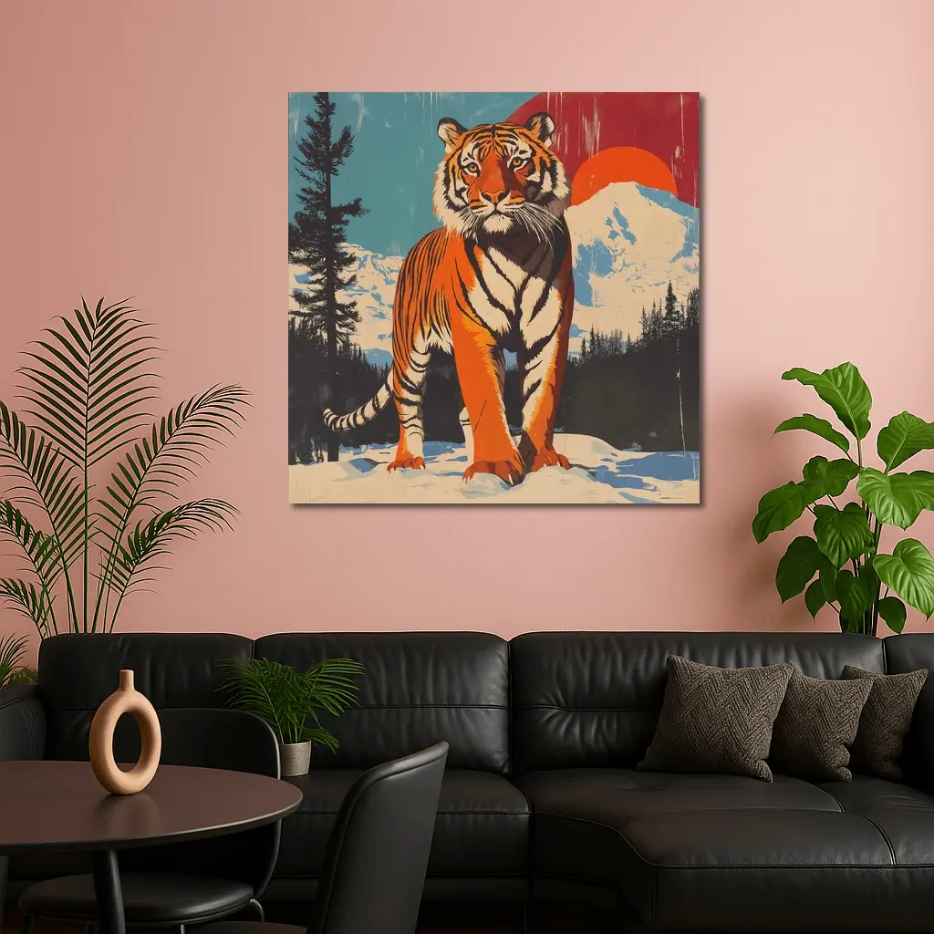 Tiger Standing in Snowy Mountain Landscape – Wall Art