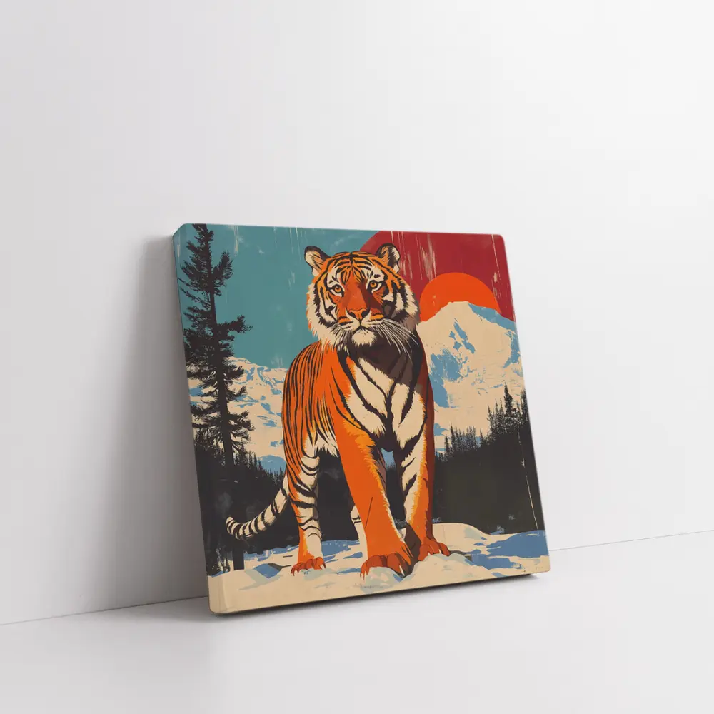 Tiger Standing in Snowy Mountain Landscape – Wall Art