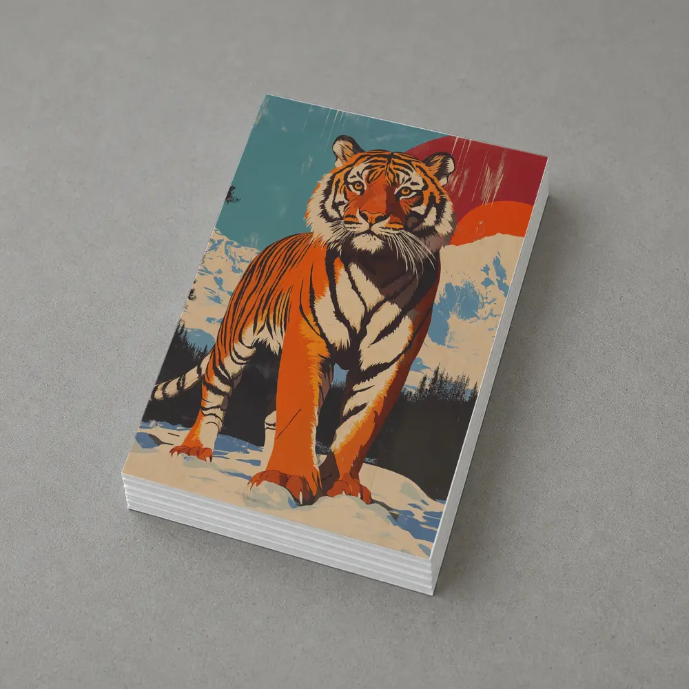 Tiger Standing in Snowy Mountain Landscape – Postcards