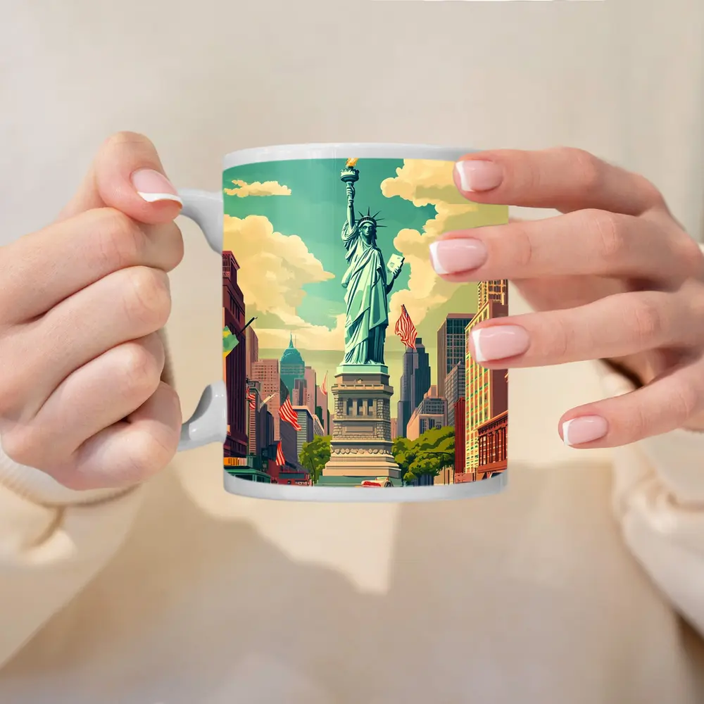 Statue of Liberty New York City Retro Art – Mugs