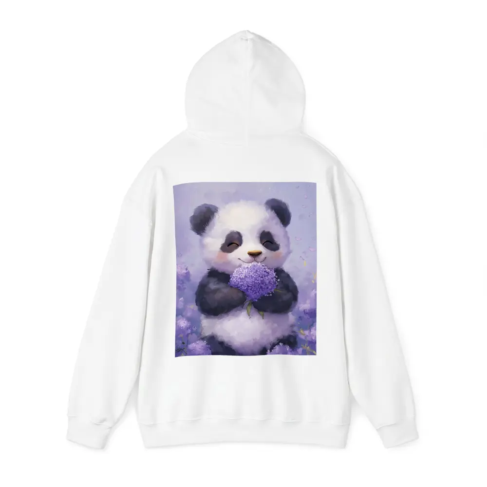 Cute Panda Holding Purple Hydrangea Flowers – Hoodies
