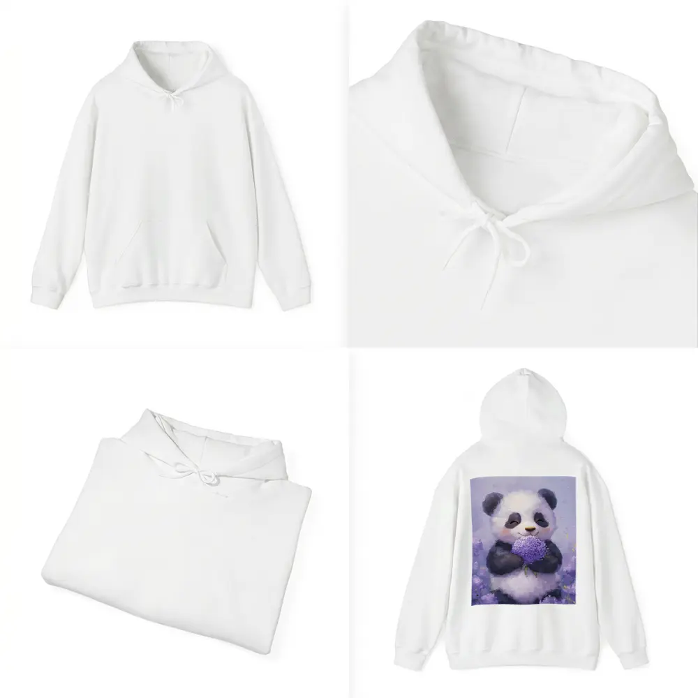 Cute Panda Holding Purple Hydrangea Flowers – Hoodies