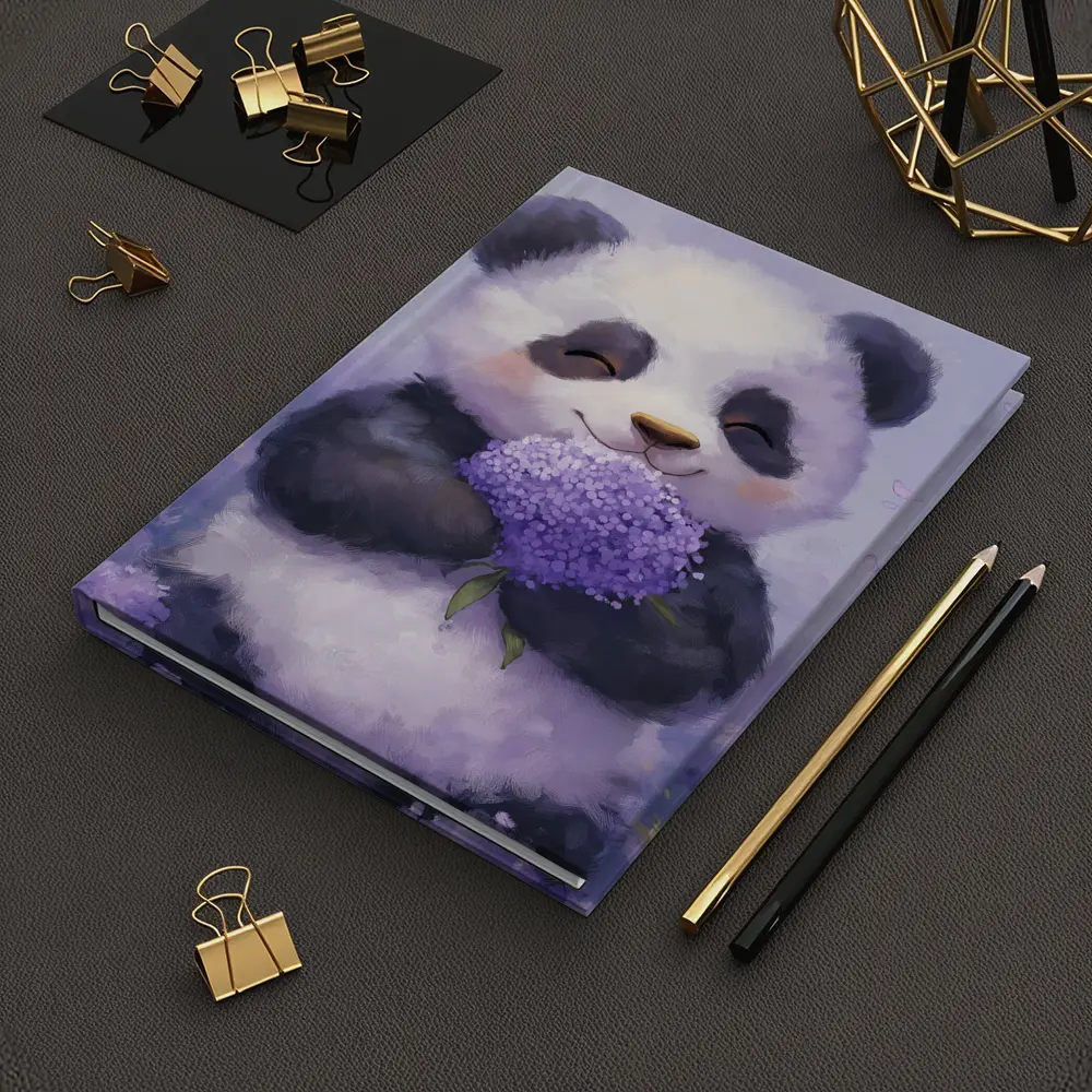 Cute Panda Holding Purple Hydrangea Flowers – Notebooks