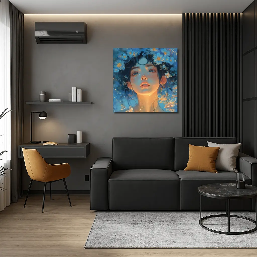 Anime Girl Blue Flowers Fantasy Portrait – Wall Art