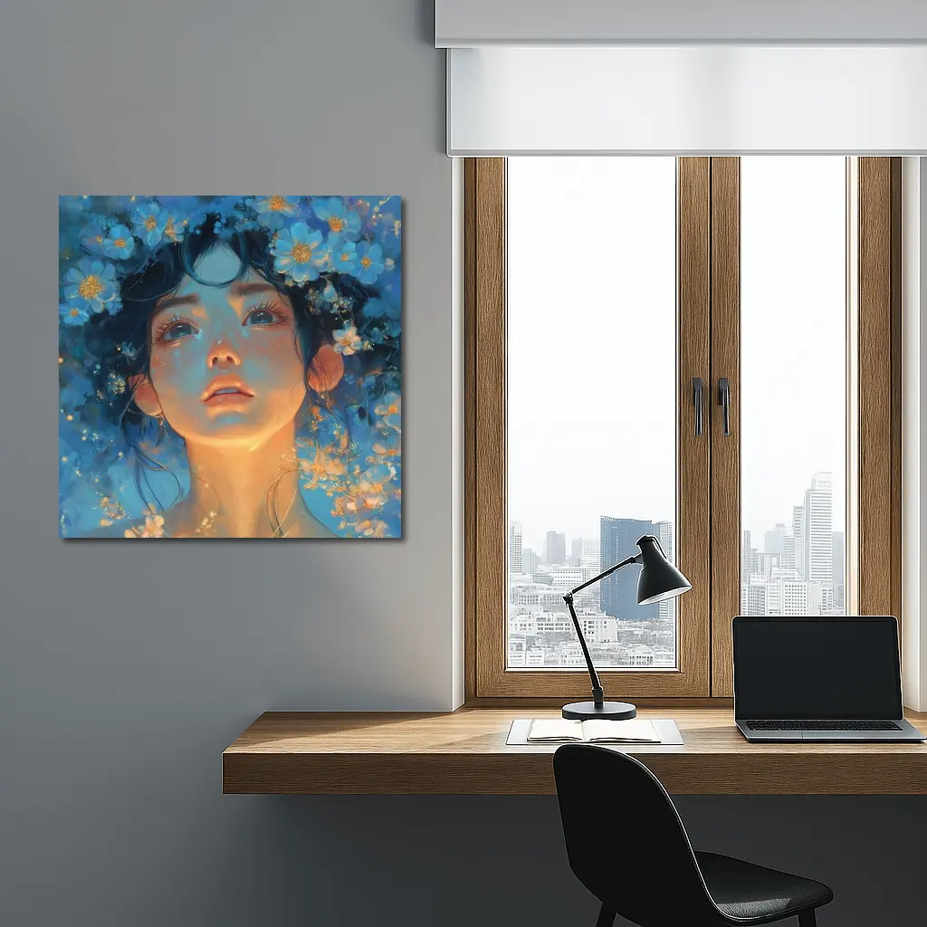 Anime Girl Blue Flowers Fantasy Portrait – Wall Art