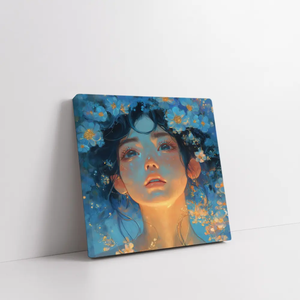 Anime Girl Blue Flowers Fantasy Portrait – Wall Art