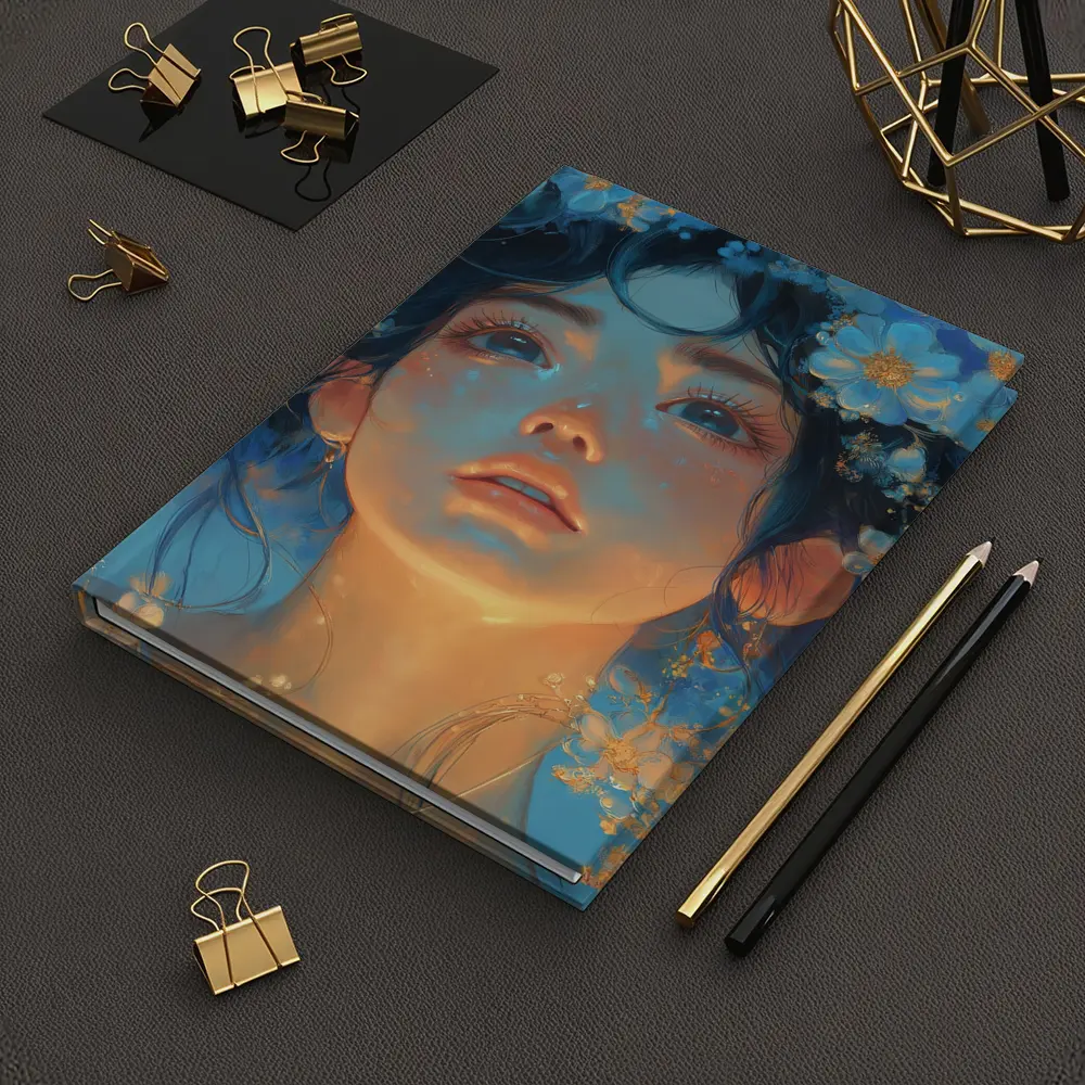 Anime Girl Blue Flowers Fantasy Portrait – Notebooks