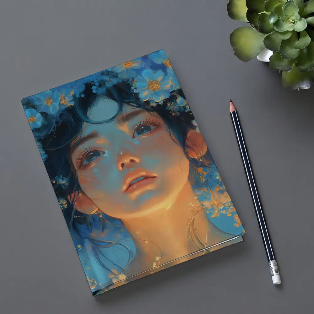 Anime Girl Blue Flowers Fantasy Portrait – Notebooks