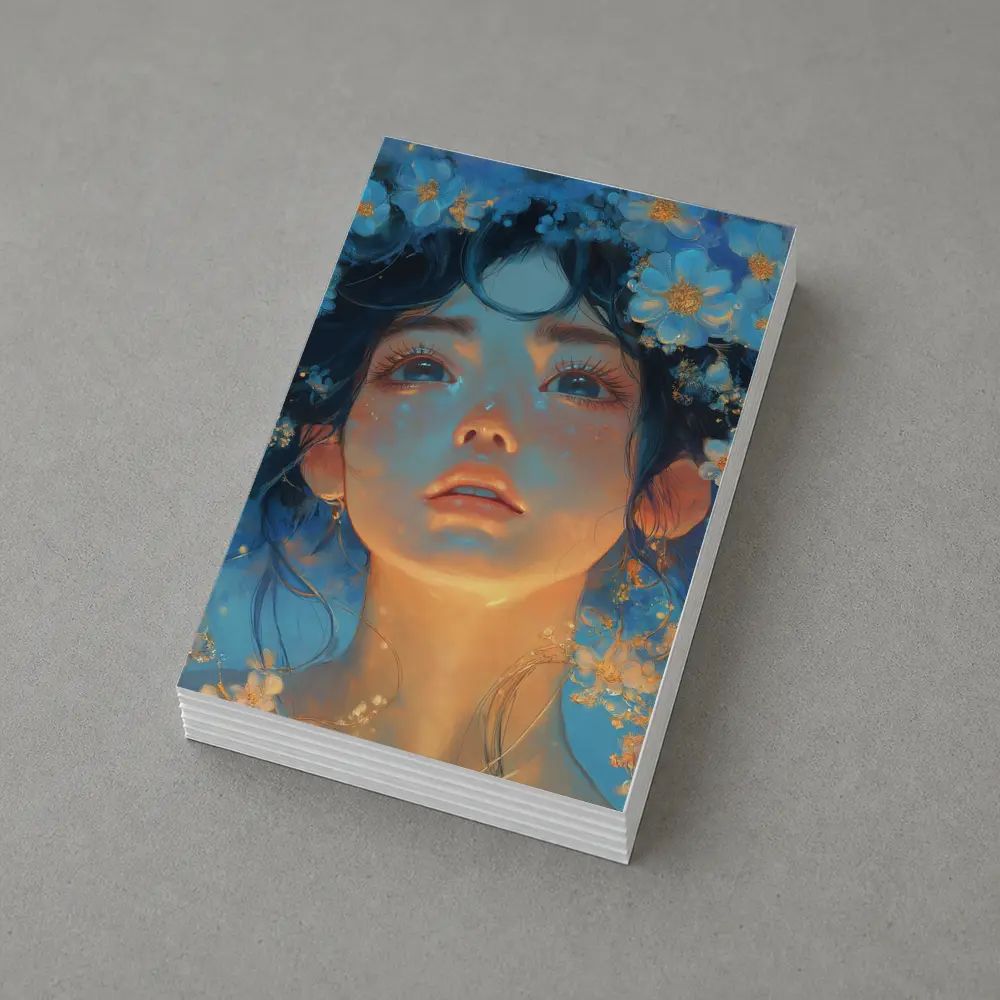 Anime Girl Blue Flowers Fantasy Portrait – Postcards