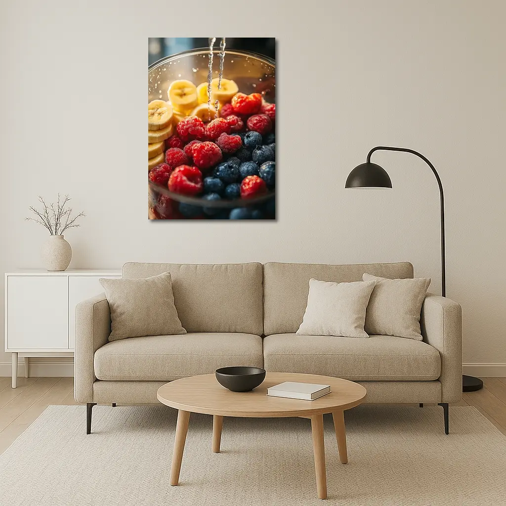 Fresh Raspberries Blueberries Banana Slices Bowl – Wall Art