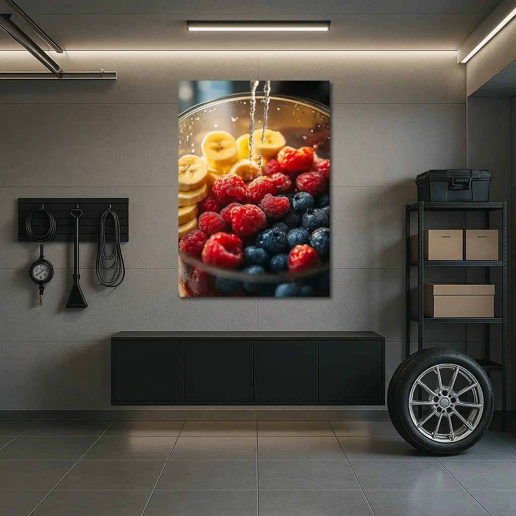 Fresh Raspberries Blueberries Banana Slices Bowl – Wall Art