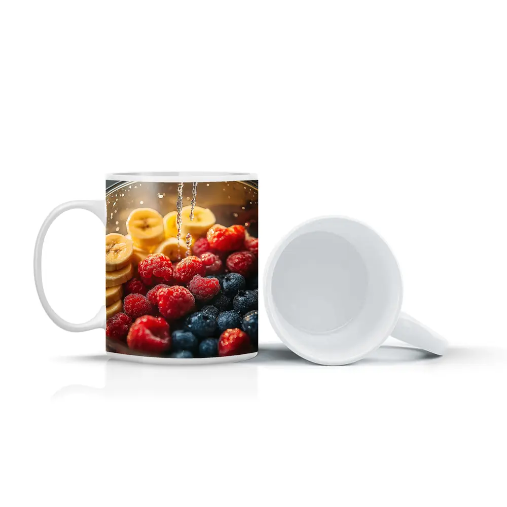 Fresh Raspberries Blueberries Banana Slices Bowl – Mugs