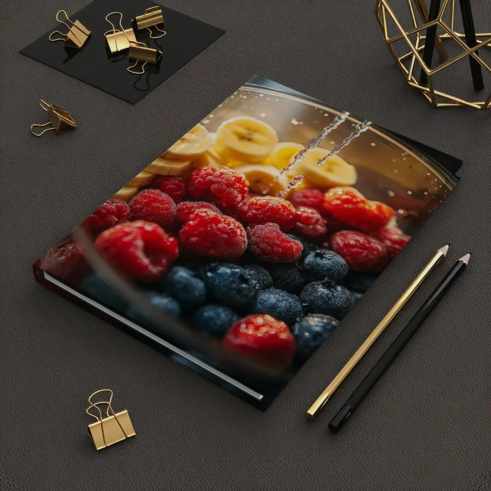 Fresh Raspberries Blueberries Banana Slices Bowl – Notebooks