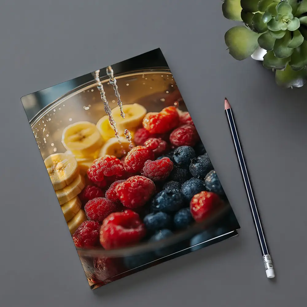 Fresh Raspberries Blueberries Banana Slices Bowl – Notebooks