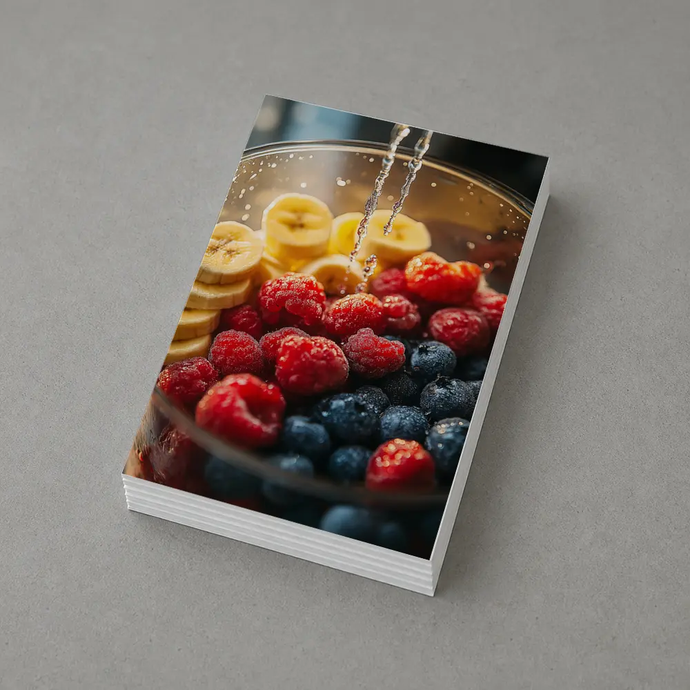 Fresh Raspberries Blueberries Banana Slices Bowl – Postcards