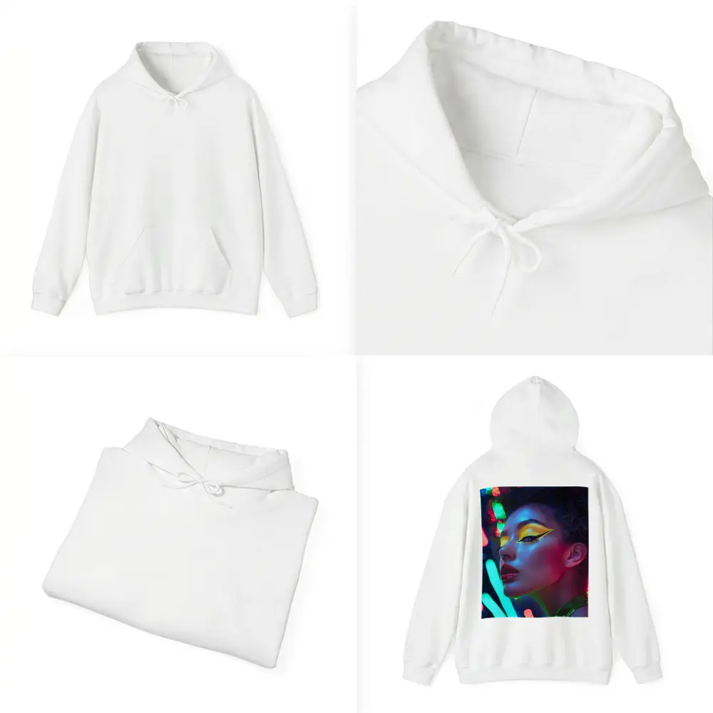 Neon Makeup Woman Bold Colorful Night Portrait – Hoodies