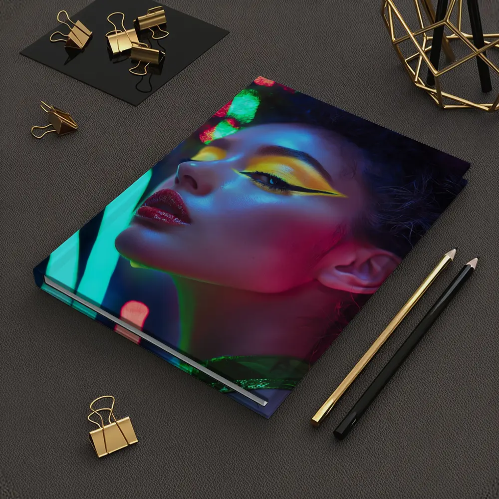Neon Makeup Woman Bold Colorful Night Portrait – Notebooks
