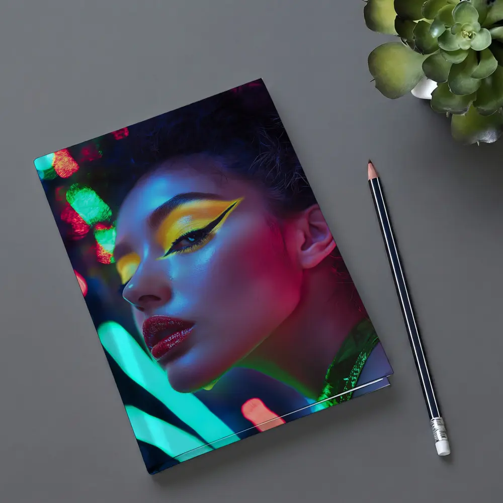 Neon Makeup Woman Bold Colorful Night Portrait – Notebooks
