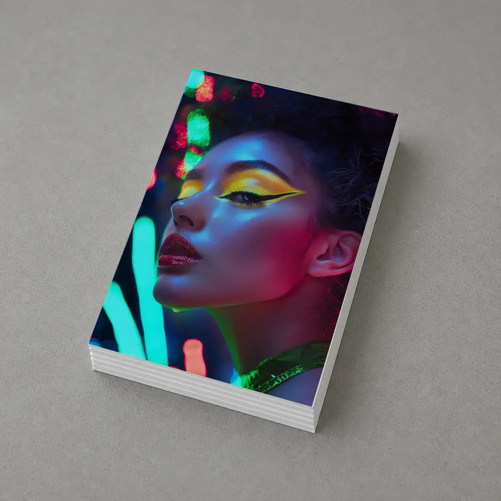Neon Makeup Woman Bold Colorful Night Portrait – Postcards